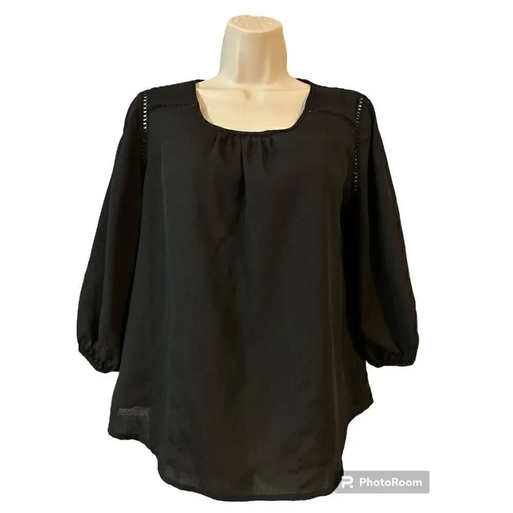 Haute Monde Anthropologie Blouse Womens Medium Sheer Black Split Back
